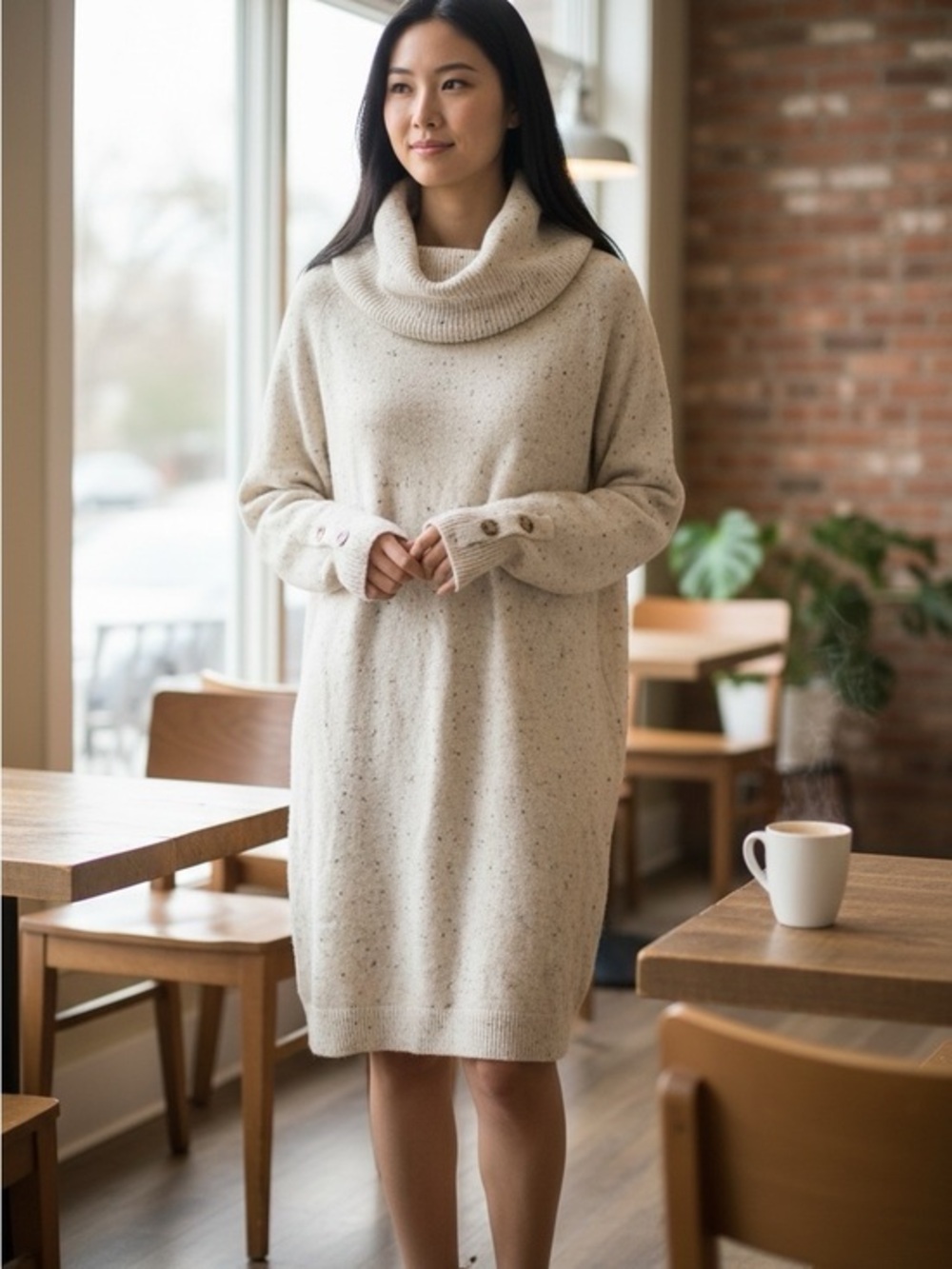 🫶🏻 Loft Cozy Cowl Neck Sweater Dress in Oatmeal